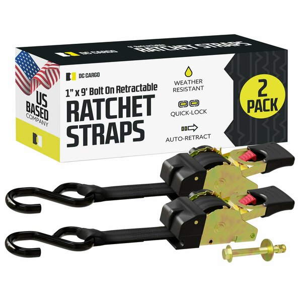 Dc Cargo 1in X 9' Bolt-On Retractable Ratchet Straps, 2PK 19RRBO-2